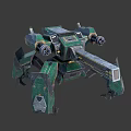 Green And Gray Mechanical Creature With Multiple Limbs And Weapon Components 3d model
