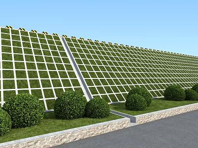 Green Grid Wall Structure With Bushes Grass And Pathway In Outdoor Area 3d model
