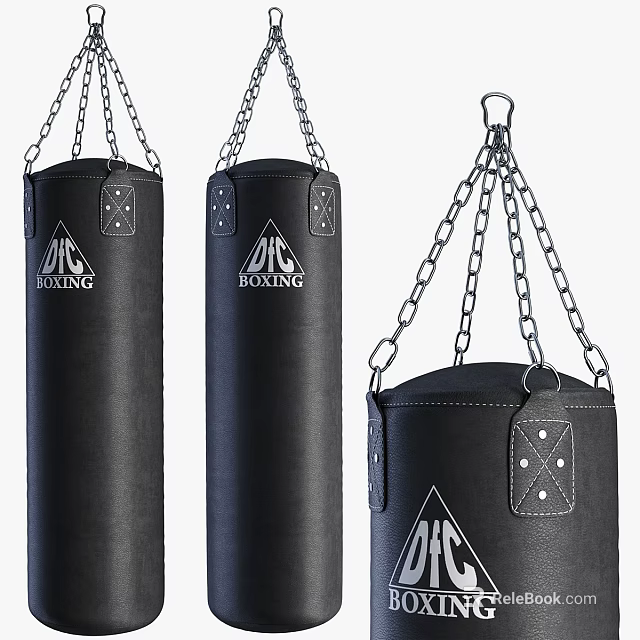 Durable Black Leather Boxing Punching Bags With Strong Chain Hanging For Training 3d model 