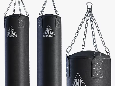 Durable Black Leather Boxing Punching Bags With Strong Chain Hanging For Training 3d model