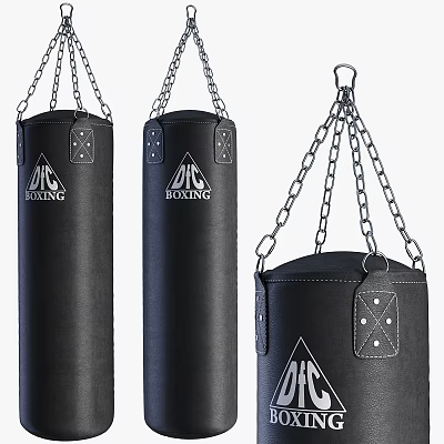 Durable Black Leather Boxing Punching Bags With Strong Chain Hanging For Training 3d model