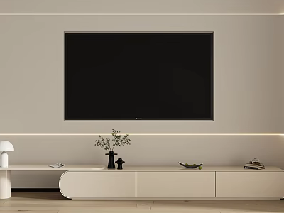 Modern White TV Stand with LED Lighting and Decorative Items for Living Room 3d model
