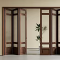 Modern Wooden Folding Doors With Glass Panels And Grid Design In Interior Space