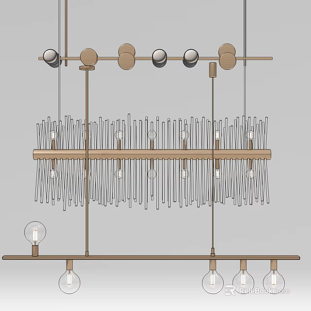 Elegant Modern Layered Chandelier With Slim Hanging Strips And Circular Accents 3d model 