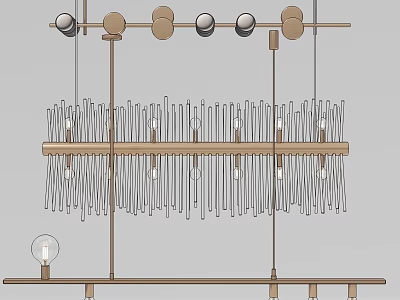 Elegant Modern Layered Chandelier With Slim Hanging Strips And Circular Accents 3d model