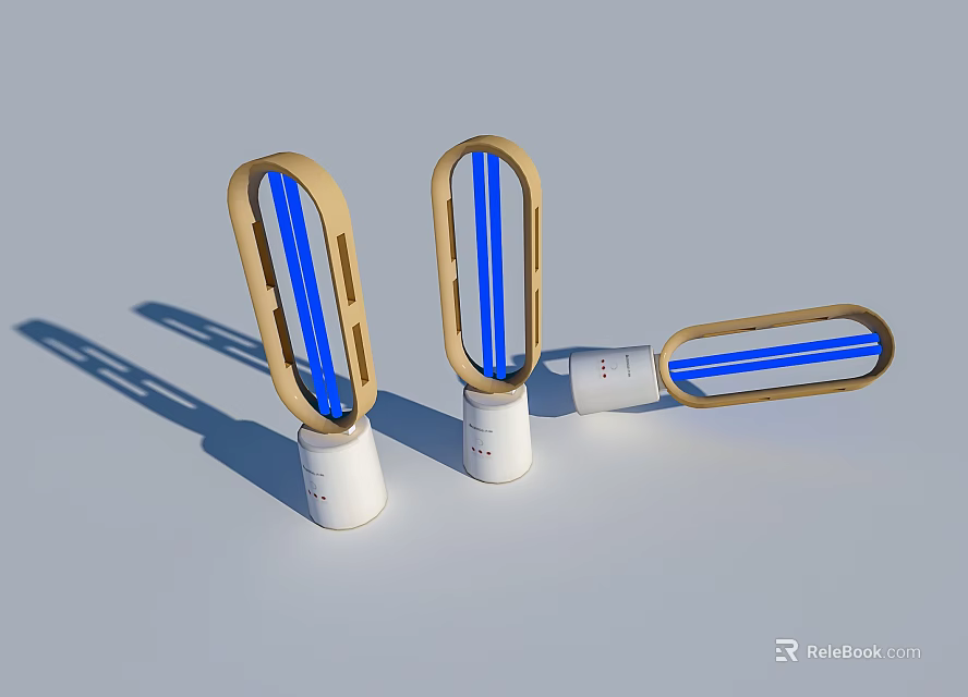 Modern Floor Lamp With Wooden Frame And Blue Light Strips In Contemporary Interior Design 3d model 