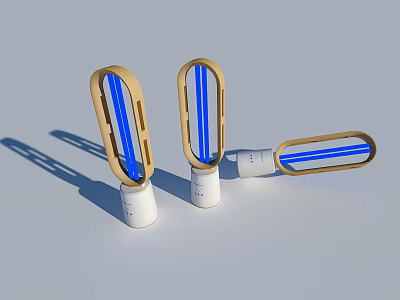 Modern Floor Lamp With Wooden Frame And Blue Light Strips In Contemporary Interior Design 3d model