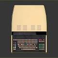 Vintage Electronic Computer With Retro Case Blue Screen And Colorful Keyboard