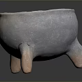 Ancient Clay Sculpture With Three Legs And Cracked Surface Texture 3d model