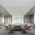 Modern Conference Room Interior With Long Table Ergonomic Chairs And World Map