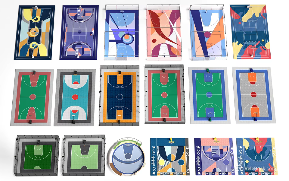 Colorful Soccer Field Layouts With Various Design Patterns And Court Plans 3d model 