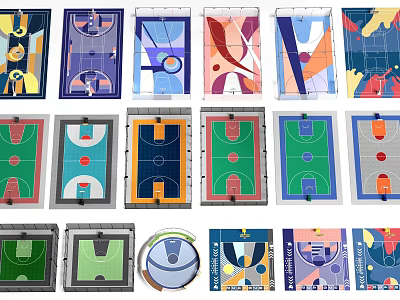 Colorful Soccer Field Layouts With Various Design Patterns And Court Plans 3d model