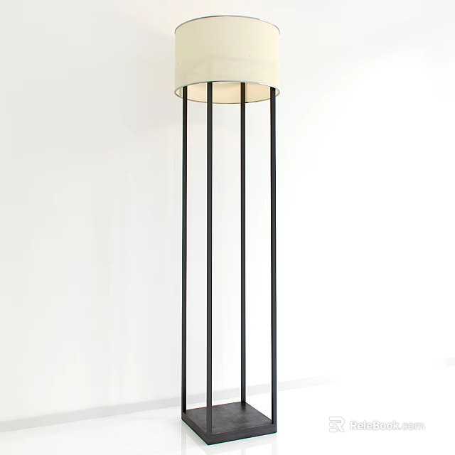 Modern Floor Lamp With White Lampshade And Black Metal Stand Design 3d model 