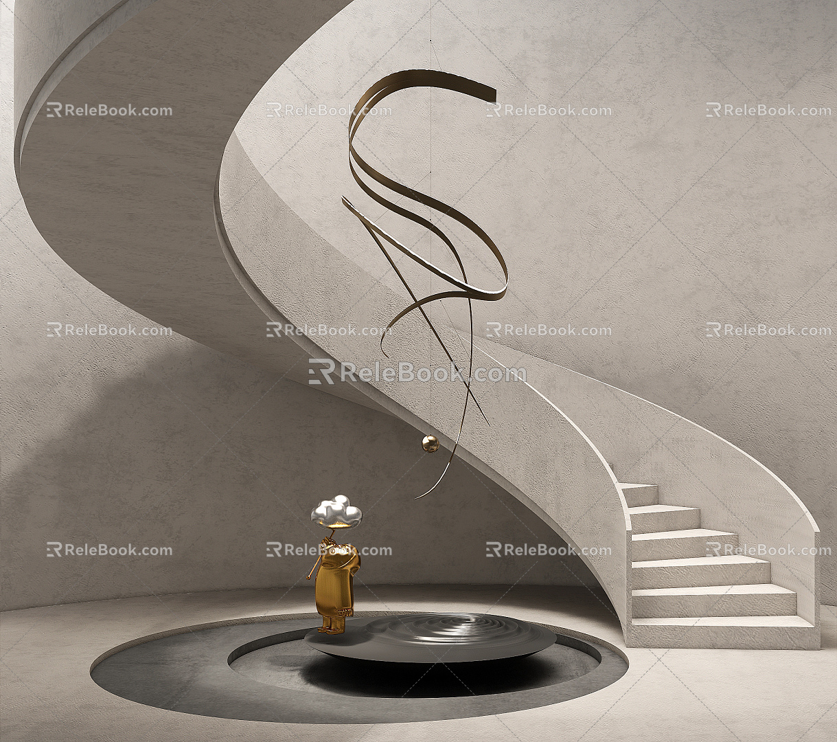 Quiet rotating staircase staircase chandelier sculpture ornaments 3d model