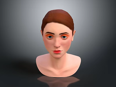 3D Rendered Woman Face With Brown Hair Orange Eyeshadow And Red Lips 3d model