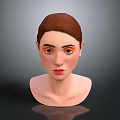 3D Rendered Woman Face With Brown Hair Orange Eyeshadow And Red Lips