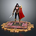 Female Game Movie Character In Black Red Outfit With Gold Accents Sword On Circular Ornate Platform
