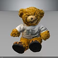 Wooden Kids Chair With Orange Teddy Bear In White T Shirt And Black Foot Design