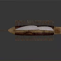 Ancient Trireme Watercraft With Wooden Sails Oars And Decorative Prow