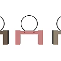 Three Modern Dressing Tables with Round Mirrors and Drawers in Brown Pink and Neutral Hues