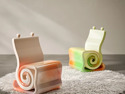 Two Playful Children's Chairs With Spiral Design And Colorful Gradient On White Rug 3d model