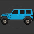 Blue Jeep Wrangler Off Road Vehicle With Black Roof And Bronze Wheels