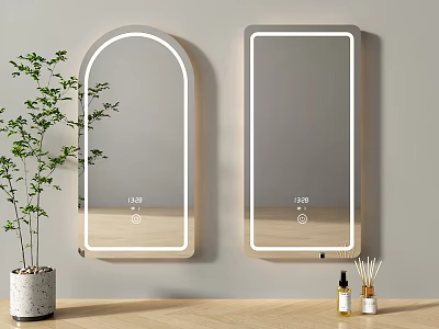 Modern Wall Mounted Mirrors With LED Lighting In Arch And Rectangular Shapes For Home Decor 3d model