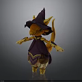 Cute Fantasy Orange Creature Wearing Purple Wizard Hat Robe And Yellow Horns Tail