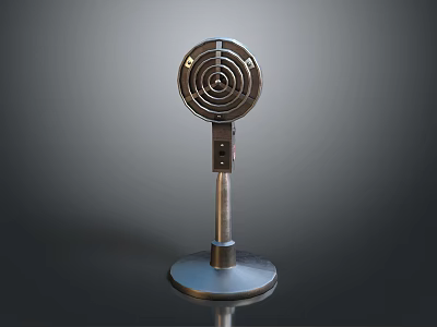 Vintage Retro Microphone With Circular Mesh Head And Metal Stand Electronic Device 3d model