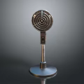 Vintage Retro Microphone With Circular Mesh Head And Metal Stand Electronic Device