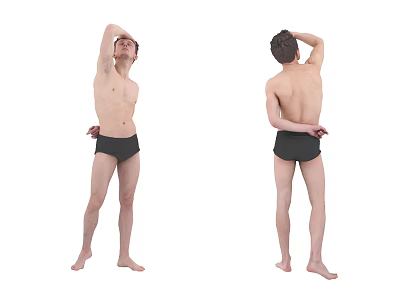 Shirtless Man Stretching in Black Shorts Front and Back Views 3d model Shirtless Man Stretching in Black Shorts Front and Back Views 3d model