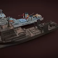 Detailed STROAQUATIC Work Vessel With Deck Equipment Crane Antennas Structure