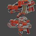 3D Modeled Orange and Gray Mechanical Weapons With Various Styles Including Rifles and Pistols