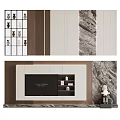Modern Living Room Background Wall with Wooden Marble Texture White Storage Cabinets TV Area