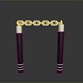 Nunchucks Weapon With Black Metal Handles And Silver Chain Link Design