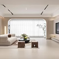 Modern Living Room With White Sofa Coffee Table Window TV Cabinet And Potted Plant