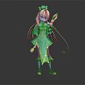 Anime Character Creature With Silver White Hair Red Eyes Teal Outfit Holding Mirror And Ribbons