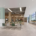 Spacious Bright Cafeteria Interior With Wooden Structures Ceiling Fans And Hanging Lights
