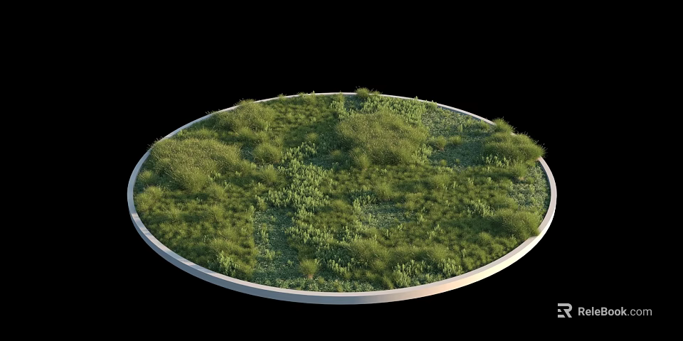 Green Shrubs In Circular Area With White Border Lush Vegetation And Black Background 3d model 