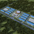 Industrial Factory Complex With Well Arranged Plants Circular Building And Green Trees
