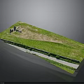 Ancient Ruins Site With Lush Green Grass And Water Channel
