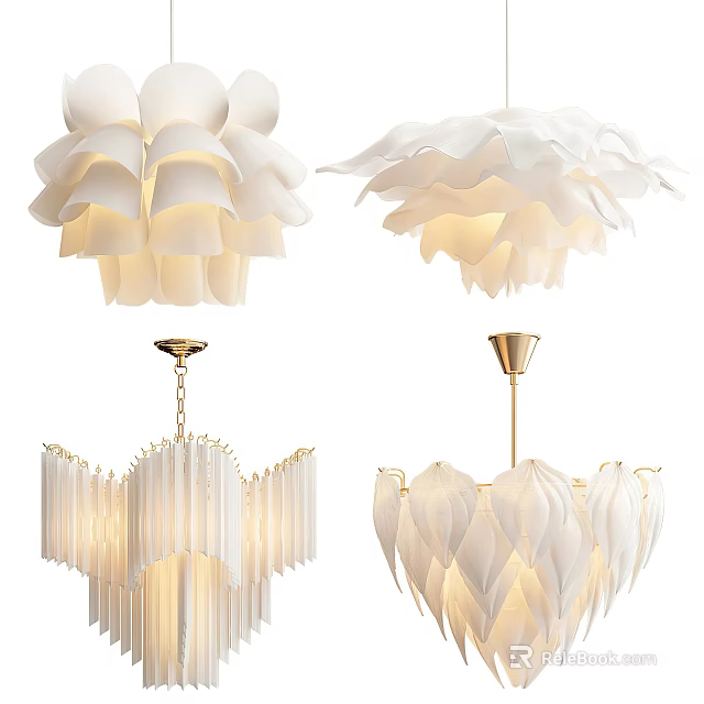 Modern White Pendant Chandeliers With Petal Layered Design And Elegant Lighting 3d model 