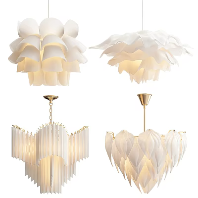 Modern White Pendant Chandeliers With Petal Layered Design And Elegant Lighting 3d model