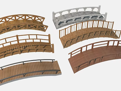 Various Wooden And Stone Bridge Designs With Arched Structures And Decorative Railings 3d model