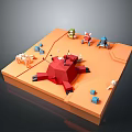 Vibrant Desktop Ornaments On Orange Base With Red Crab Figurine Colorful Models And Blue Cubes
