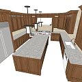 Classic Wooden Kitchen Interior With Central Island Countertop Sink Refrigerator And Cabinets