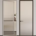 Modern Interior Hinged Door With Minimalist Design Neutral Tone And Decorative Plant
