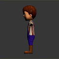 Cheerful Game Movie Character With Red Hair Striped Shirt Blue Overalls And Outstretched Arms