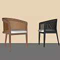 Modern Leisure Chairs With Brown And Black Wooden Frames Curved Armrests Mesh Backrests Upholstered Seats