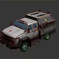 Silver Gray Heavy Duty Utility Truck With Roof Warning Stripes And Side Logos